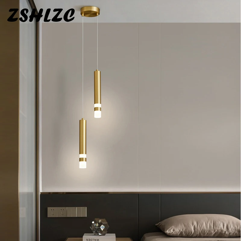 Full Copper Pendant Lights Simple LED Chandeliers For Living Room Bar Shop Bedroom Bedside Lights Home Decor Hanging Lighting
