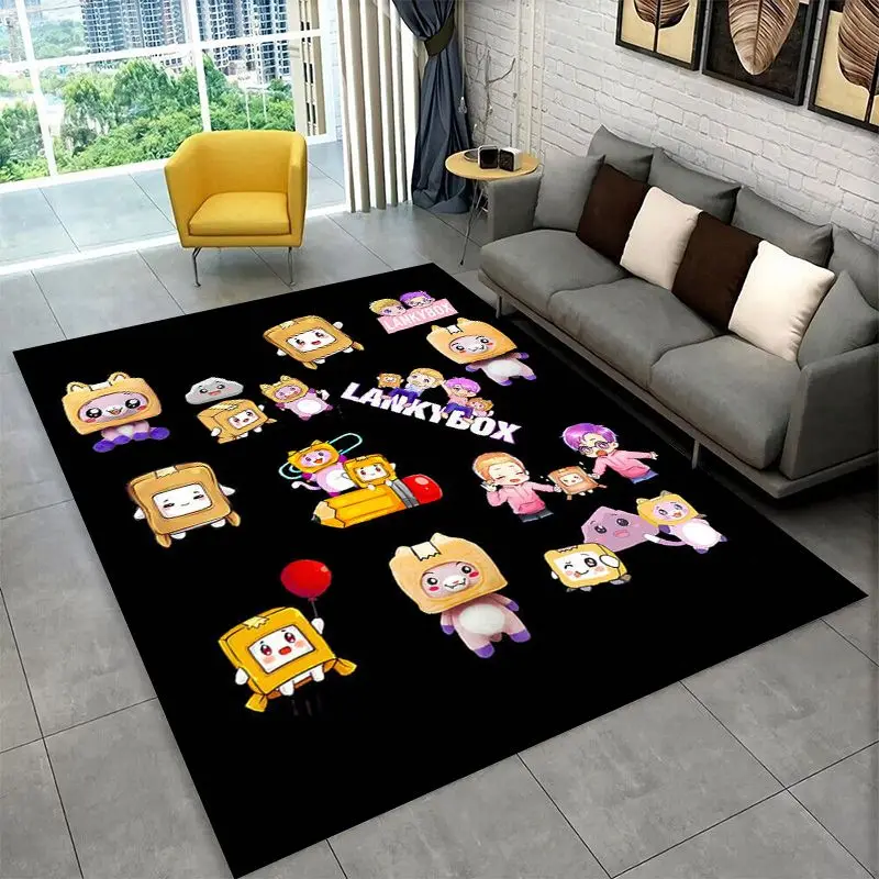 Lankybox Happy Boxy Foxy Rocky CartoonNon-Slip Area Rug for Living Room,Bedroom,Playroom,Soft Carpet Floor Mat Home Decor Rug