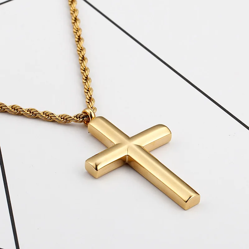 Fongten Vintage Cross Men\'s Pendant Necklaces Stainless Steel Christian Necklace For Men Religious Gold Color Jewelry Gifts