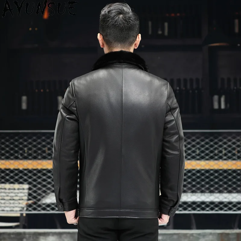 AYUNSUE New Genuine Leather Jacket Men Clothing Real Sheepskin Jackets for Men Clothing Mink Fur Liner Jackets Chaquetas Hombre