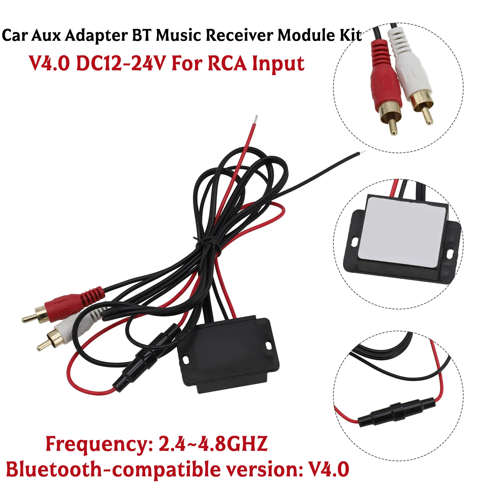Bluetooth V4.0 DC12-24V Car Aux Adapter BT Music Receiver Module Kit 2 RCA Input Audio Cable Audio 5.0 Audio Cable
