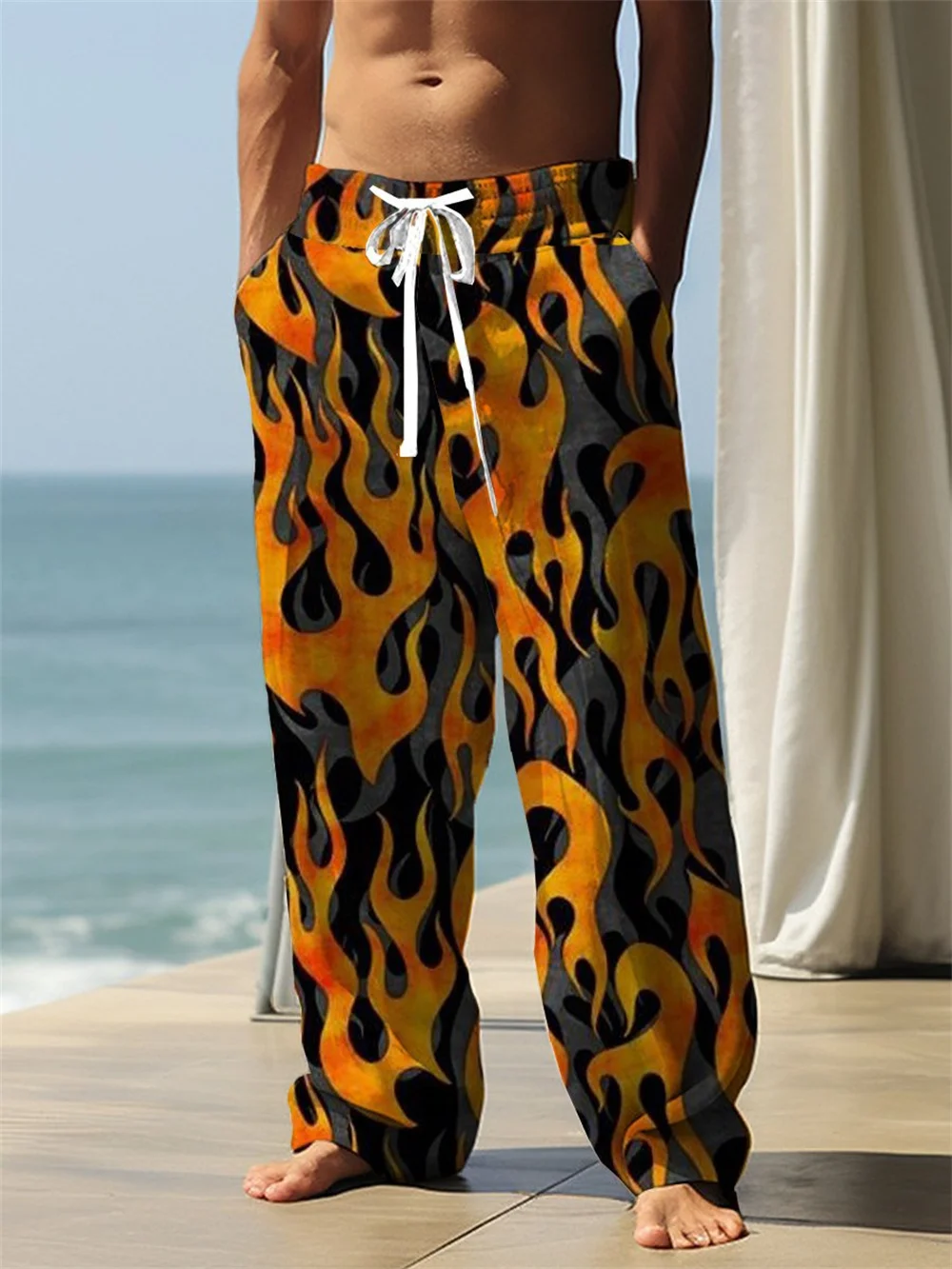 سراويل غير رسمية للفصول الأربعة للرجال النسخة الكورية من السراويل الرياضية برباط ترتدي سراويل فضفاضة بطباعة ثلاثية الأبعاد