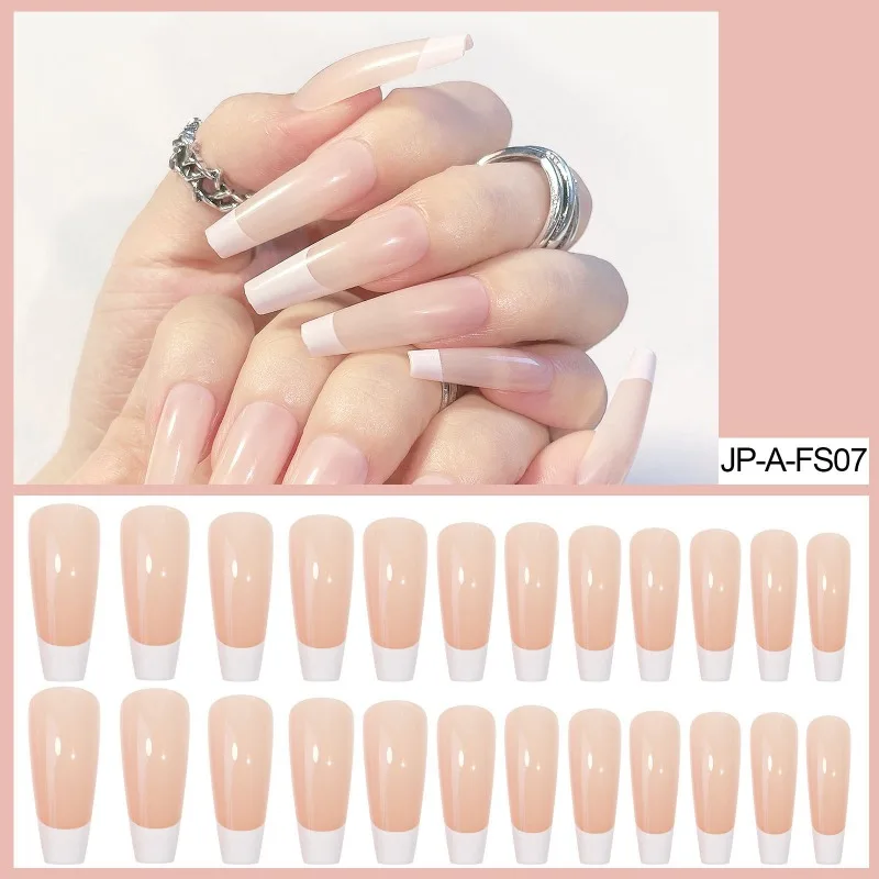 French Long Ballet Wearing Armor 24 Pieces of Manicure Patches Fake Nails Detachable Repeat Press on Fingertips White nails tip