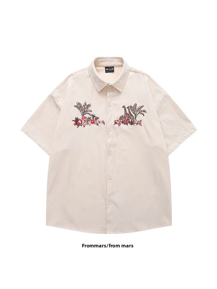 

Свободная рубашка с коротким рукавом в японском стиле Lazy Casual с цветочной вышивкой в виде оленя, универсальная рубашка в студенческом стиле