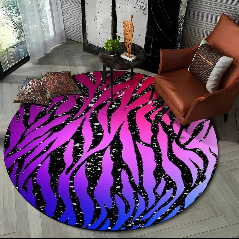Pink Zebra Stripe Print Round Rug Animal Skin Patterns Circle Carpet Home Living Room Bedroom Dorm Decor Floor Mat Chair Mat view 2