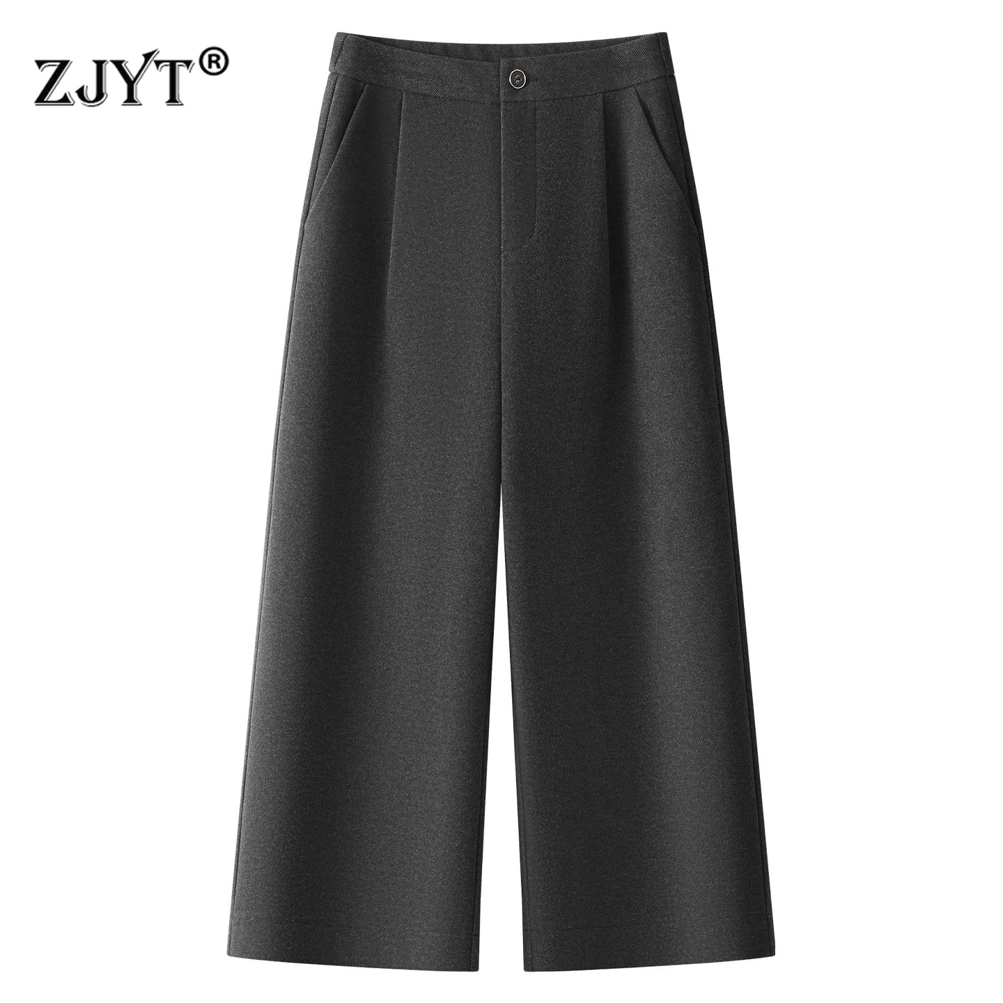 

ZJYT женские широкие брюки женские зимние модные свободные прямые брюки до щиколотки повседневные офисные брюки серые женские