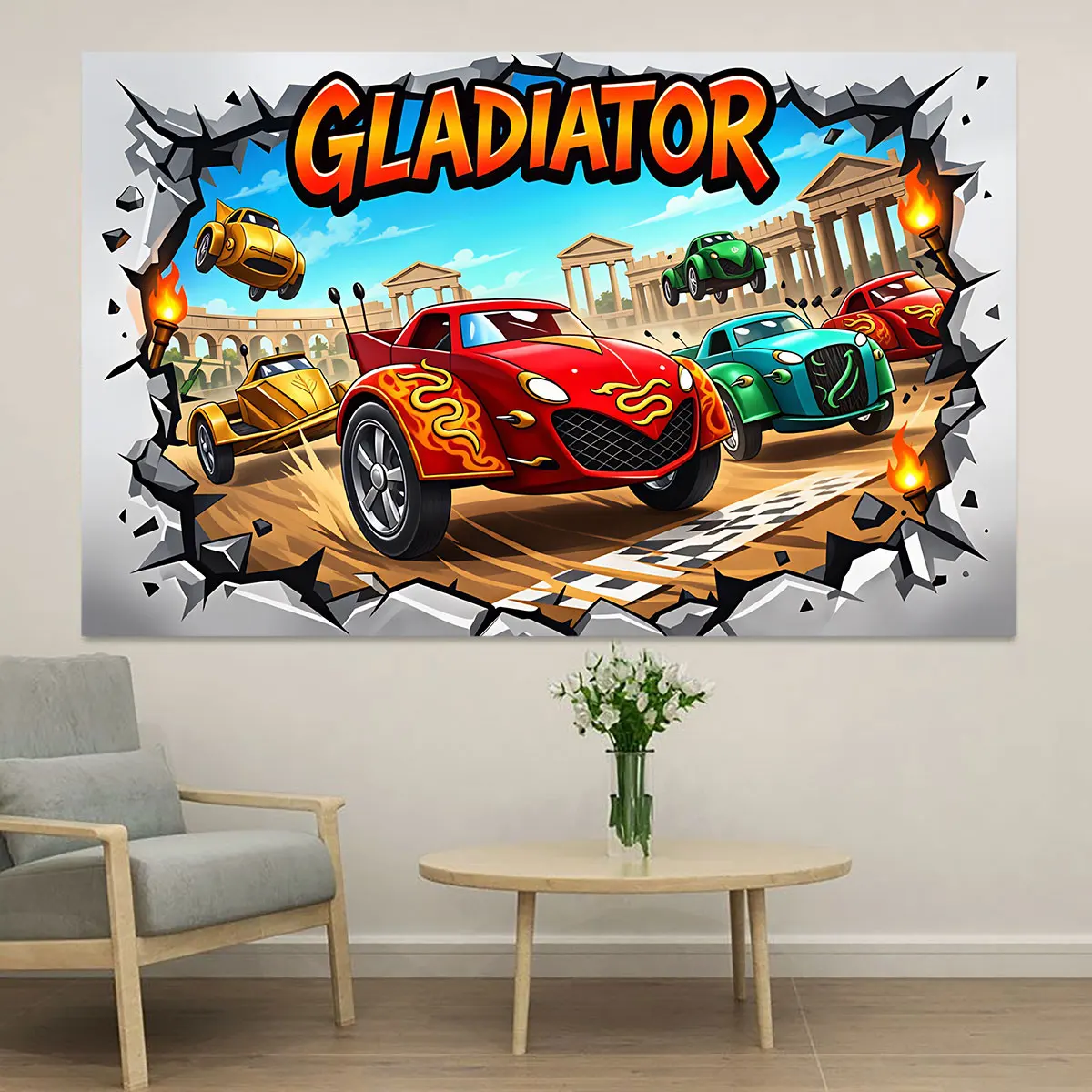 1pc Roman gladiator racing car wall sticke various sizes of living room bedroom walls decoration
