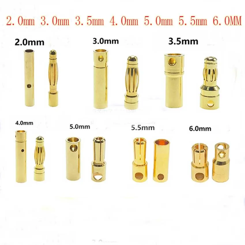 20 sztuk/partia 2mm 3mm 3.5mm 4mm Bullet wtyk bananowy pozłacane Banana mężczyzna kobieta złącze wtyczki baterii zestawy dla RC Batt (10 pair)