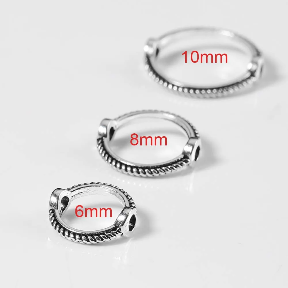 30 Uds. De marco redondo hueco Vintage de 6, 8, 10 mm, cuentas envueltas, Base de anillo, tapa de cuentas espaciadoras para pulsera DIY, accesorios