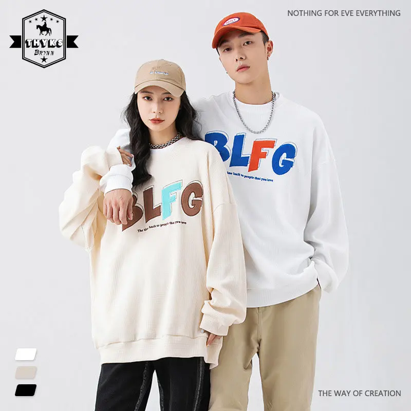 

AutumnWinter Contrast Hoodies Sweater Men Women Letter Printed Embroidery O-Neck Couple Pullover Loose Causal Unisex Sweatshirt