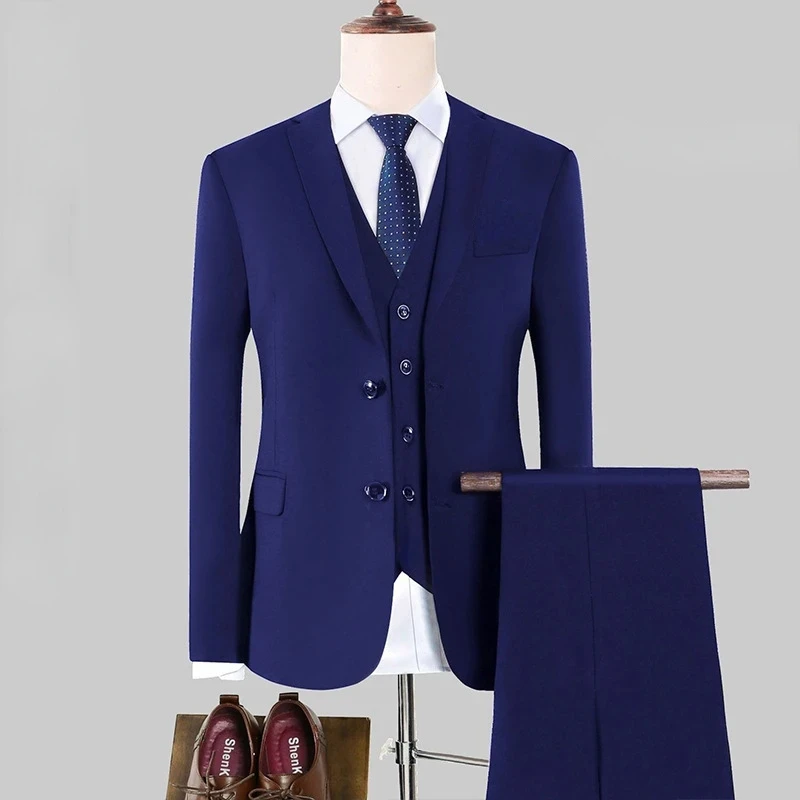 

Solid-colored suit Fashionable Formal Outdoor Gentleman Business Wedding Hosting Banquets Casual and Fitted Blazer+vest+pants