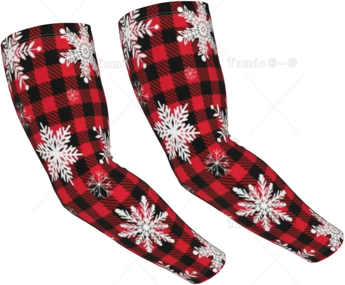 Christmas Red And Black Plaid Snowflakes Arm Sleeves Uv Protection Sun Unisex Sport Ice Silk Sleeves