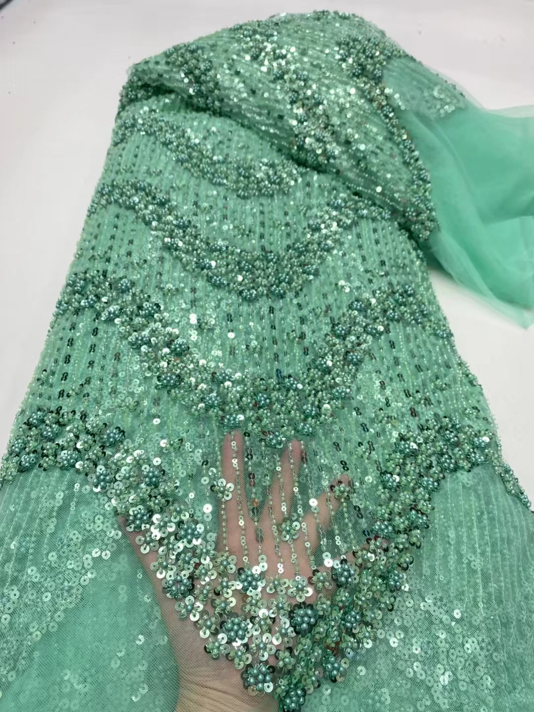 Luxury Bead Tube Embroidery African Lace Fabric 2025 High Quality French Sequined Tulle Fabric For Nigerian Wedding Party