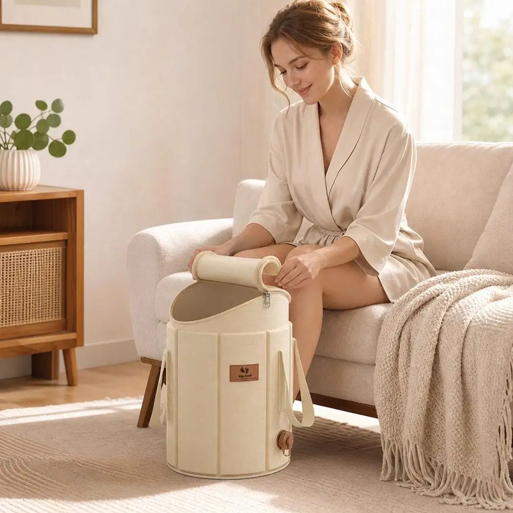 Collapsible Foot Soaking Tub Portable Foldable Foot Spa Bucket Oxford Cloth PP Board Drain Valve Lightweight Storage Bag