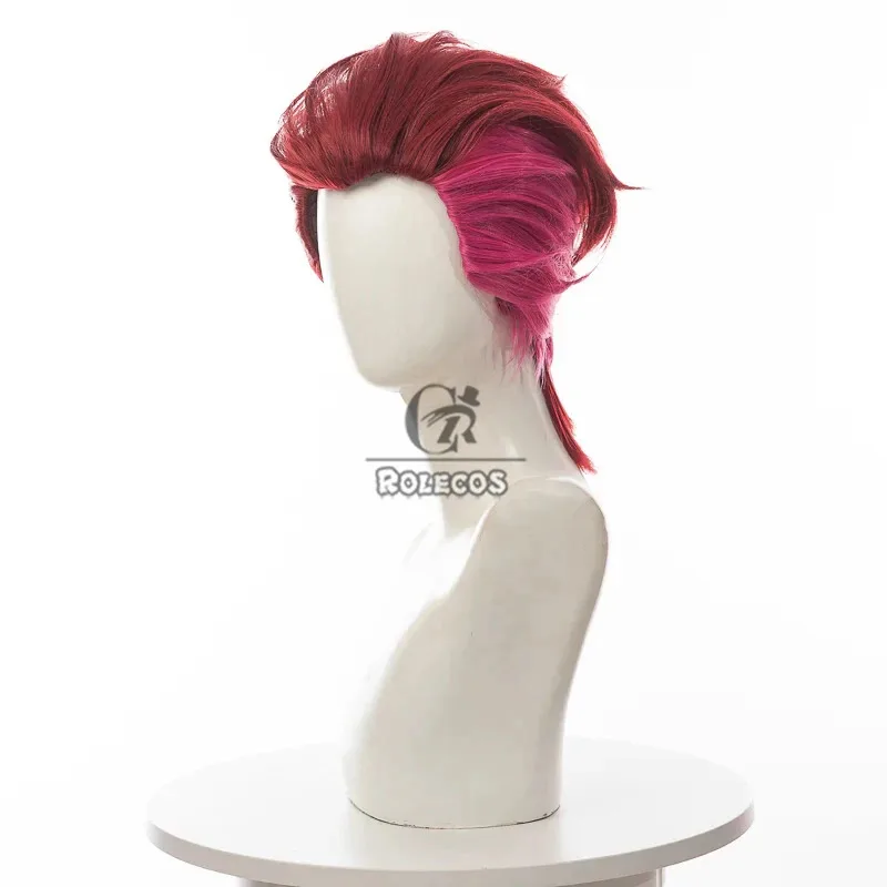 캔디 2025ROLECOS 합성 헤어 게임 LOL Arcane Childhood Vi 코스프레 가발 Jinx Vi 할로윈 30cm 레드 혼합 핑크 가발 Synthe