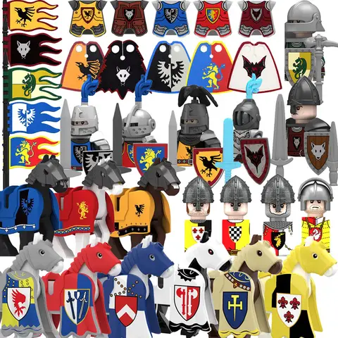 Medieval Military Castle Knight Army Set Building Blocks Green Dragon Wolf Warrior The War of Roses War-horse Weapons Brick Toys