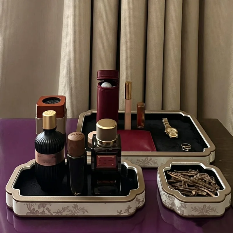 Palace Style Velvet Jewelry & Perfume Display Tray, Viewing Plate for Bracelet Beads Bangle, Counter Organizer