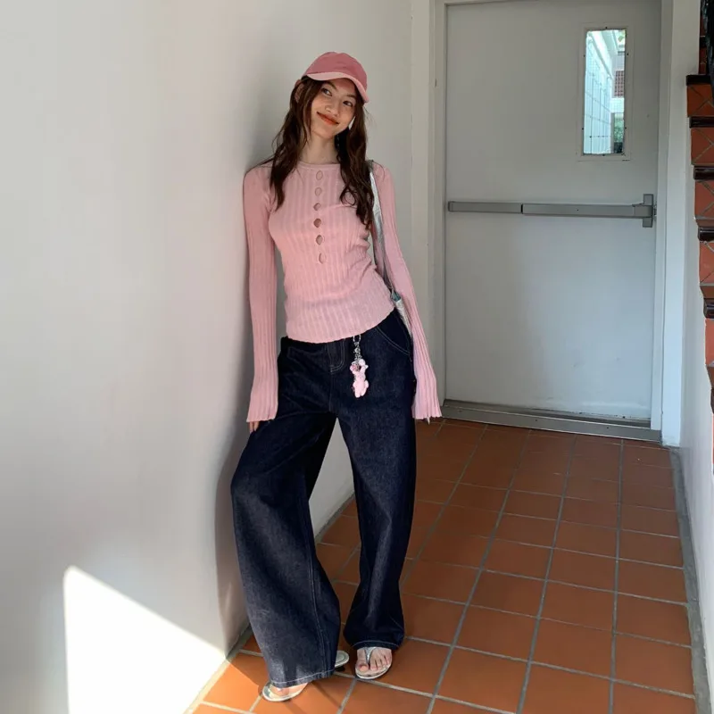 Sexy Hollow Out Basic Tee 2025 Colorful Wool Knit Short Sleeve Long Sleeve Tops Y2K Dopamine Dressing Sweet Girl Date Night Tops