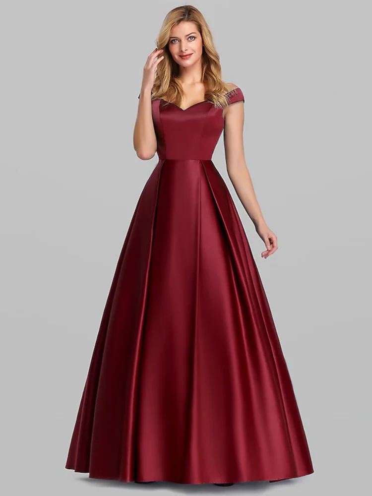 

Ball Gown Off Shoulder Short Sleeve Floor Length Satin with Pleats Elegant Quinceanera Prom Dresses、