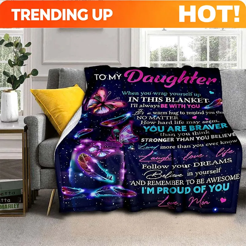 Customize 1pc Purple Envelope Blanket For My Daughter, Lightweight Flannel Throw For Sofa, Bed, Travel, Camping, Livingroom, Off