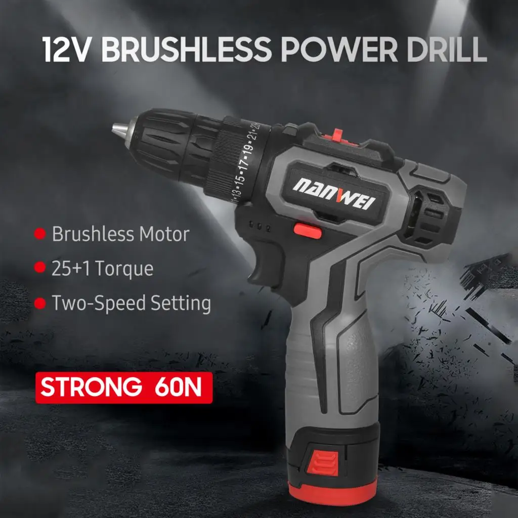 12V/18V Cordless Drill Electric Drill Cordless Screwdriver Mini Electric Power Screwdriver Drill 25+1 Torque Hammer Drill