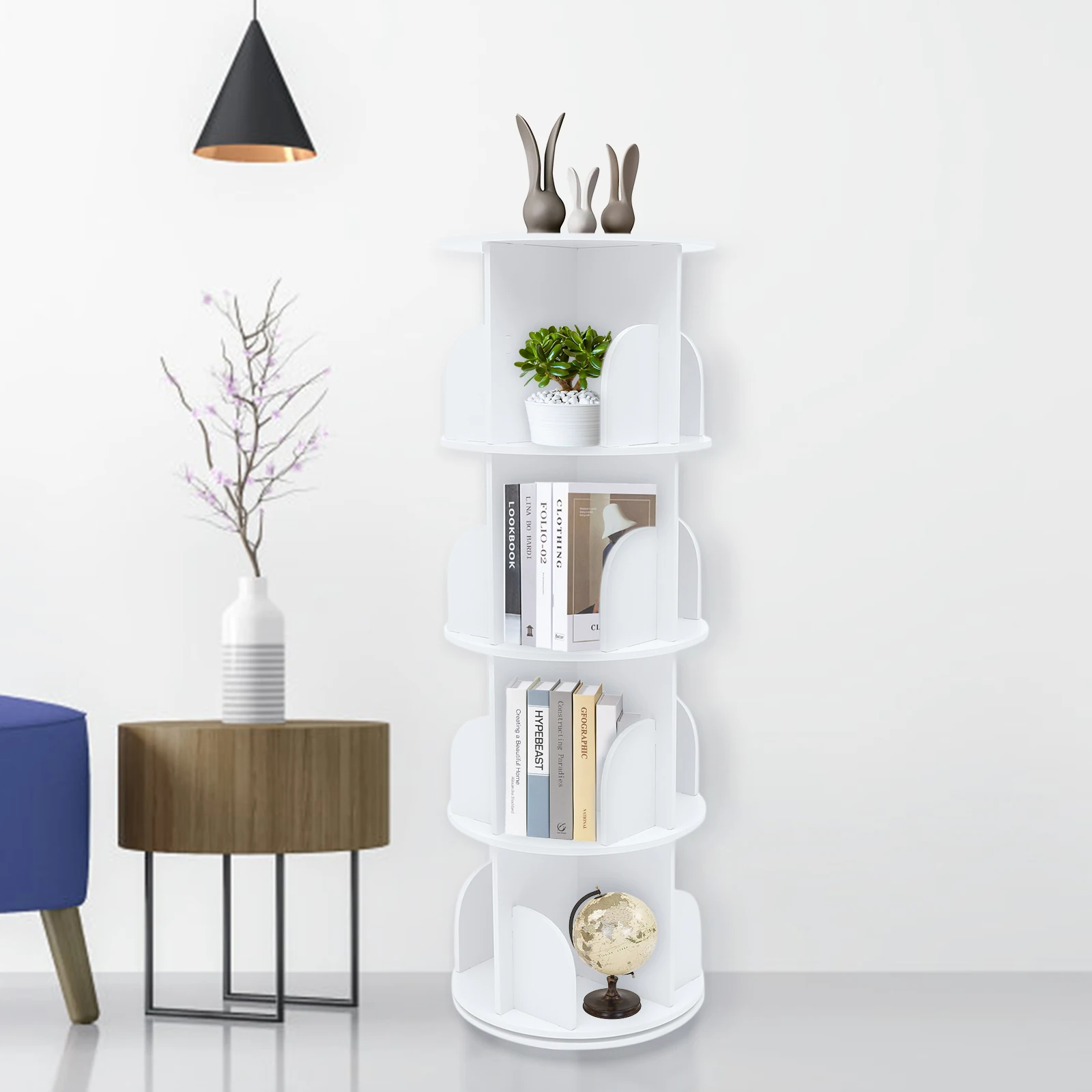 Rotating Bookshelf , 360 Display Bookcase, 4-Tier Corner Bookshelf , Floor Standing Bookshelf for Living Room, Office image 3