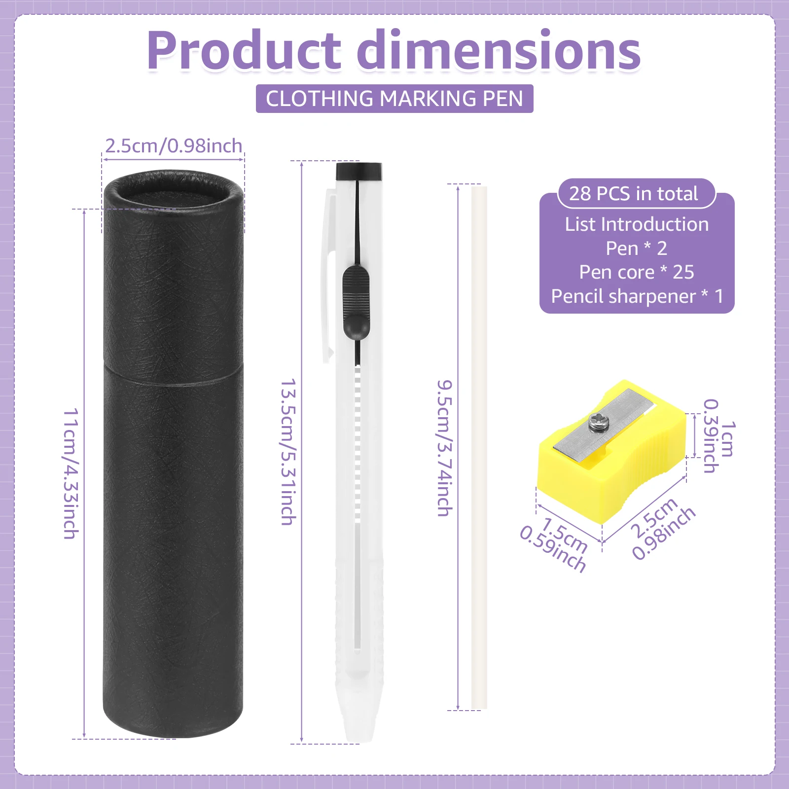 28/56Pcs Tailors Chalk Pencil Replaceable Refill Vanishing Pencil Tool with Sharpener For Marking Fabric Patterns Tailors Pencil