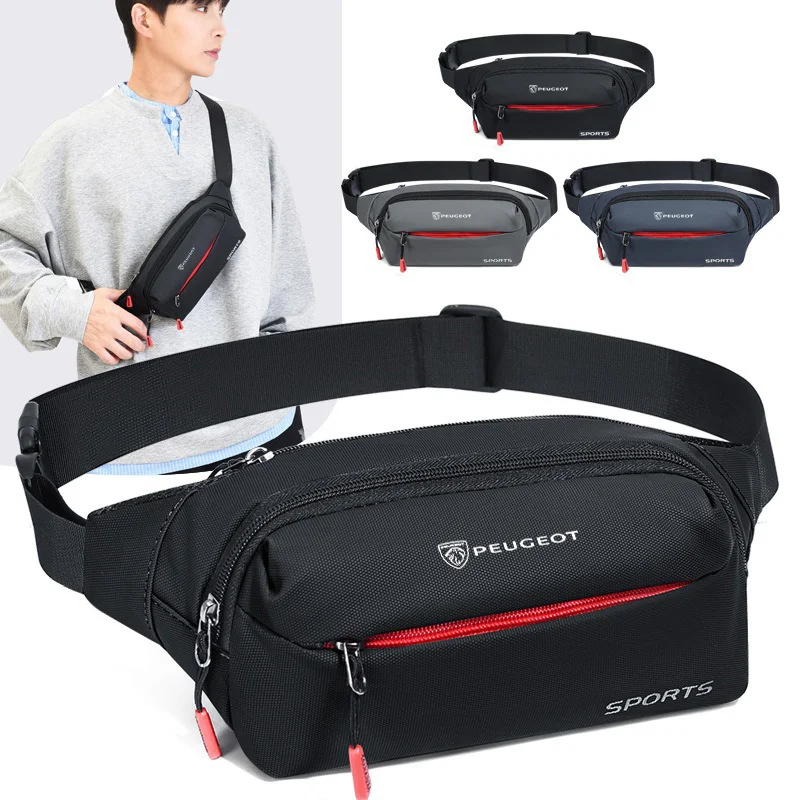 

Car Logo Men's Casual Crossbody Waist Bag Lightweight Oxford Cloth Sports Fanny Pack with Zipper Pockets For Peugeot 308 3008 GT