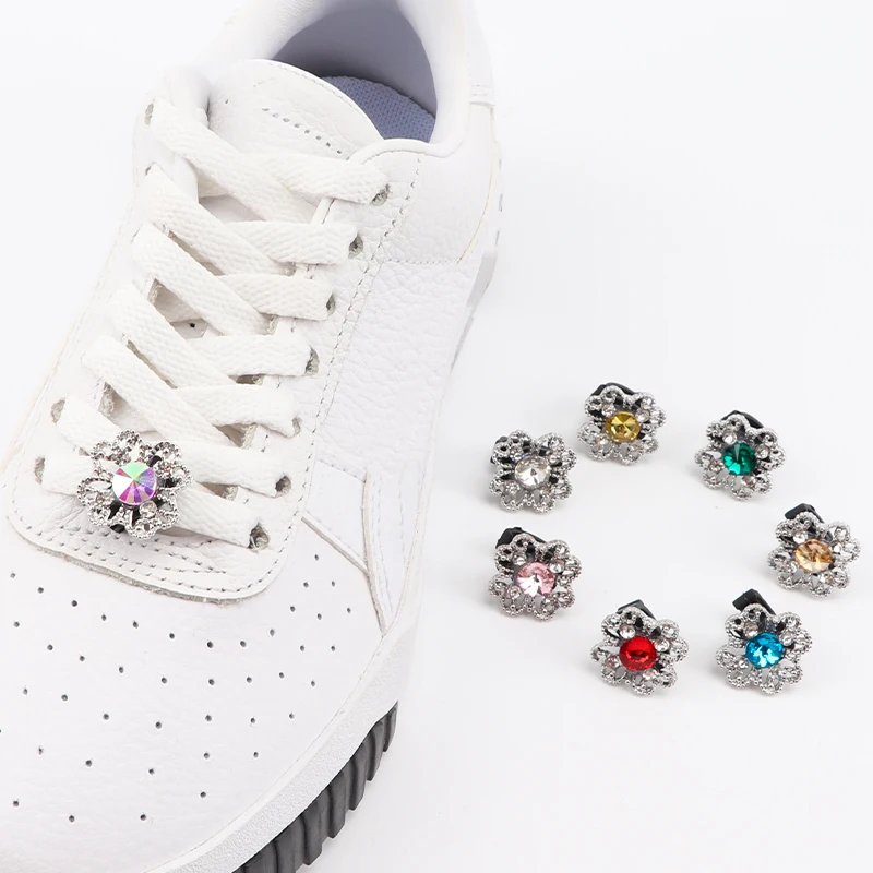 1PC Diamond Flowers Shoelaces Decoration Shoe Charms Stylish Design Shiny Rhinestone Buckle for AF1 Sneakers Shoes Accesories