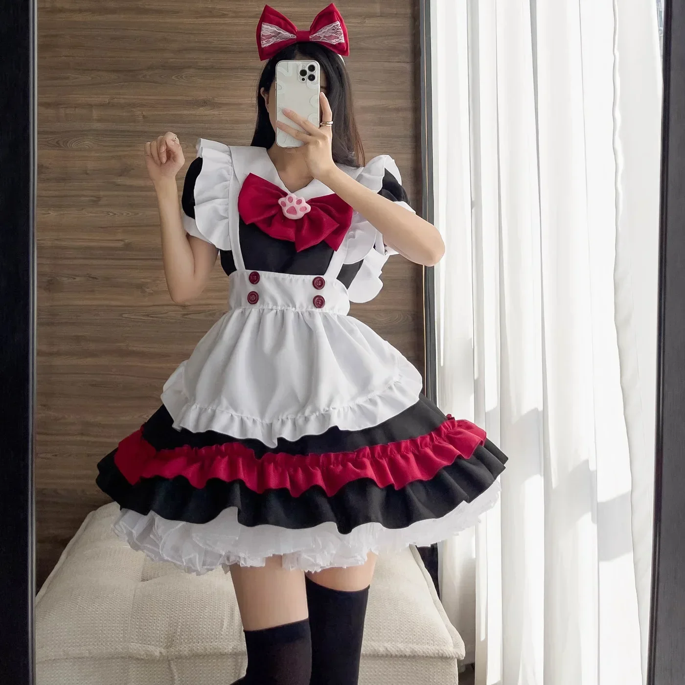 Costumi da cameriera vestito Halloween Anime Cosplay donna nero rosso animazione mostra cameriera del male giochi di ruolo abiti sexy Lingerie Dress