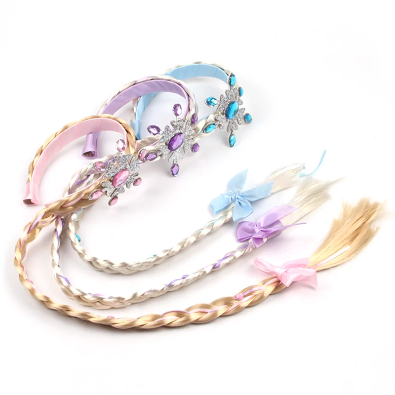 Frozen Princess Elsa Headband Snowflake Tiara Wig Braid Crown Hairband Cosplay Girls Birthday Party Kids DIY Hair Accessories - view 3