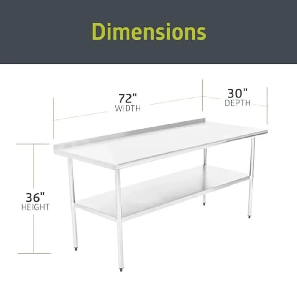 Table de travail NSF en acier inoxydable, table de préparation, restaurant et cuisine, 72 po x 30 po, usage commercial, design convivial, calibre 18