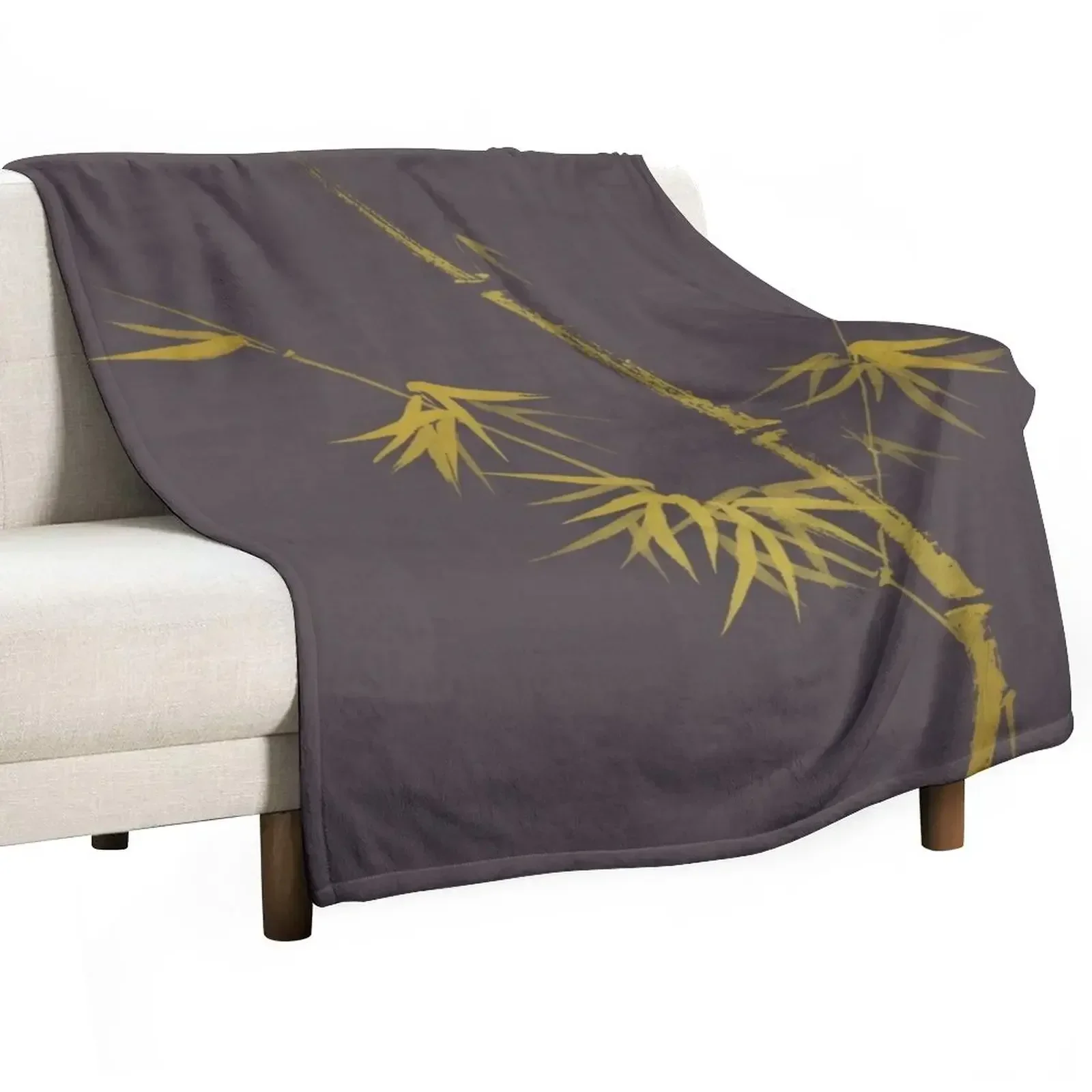 Exquisite artistic design in oriental Japanese Zen style of a golden bamboo stalk on earthy gray art print Throw Blanket