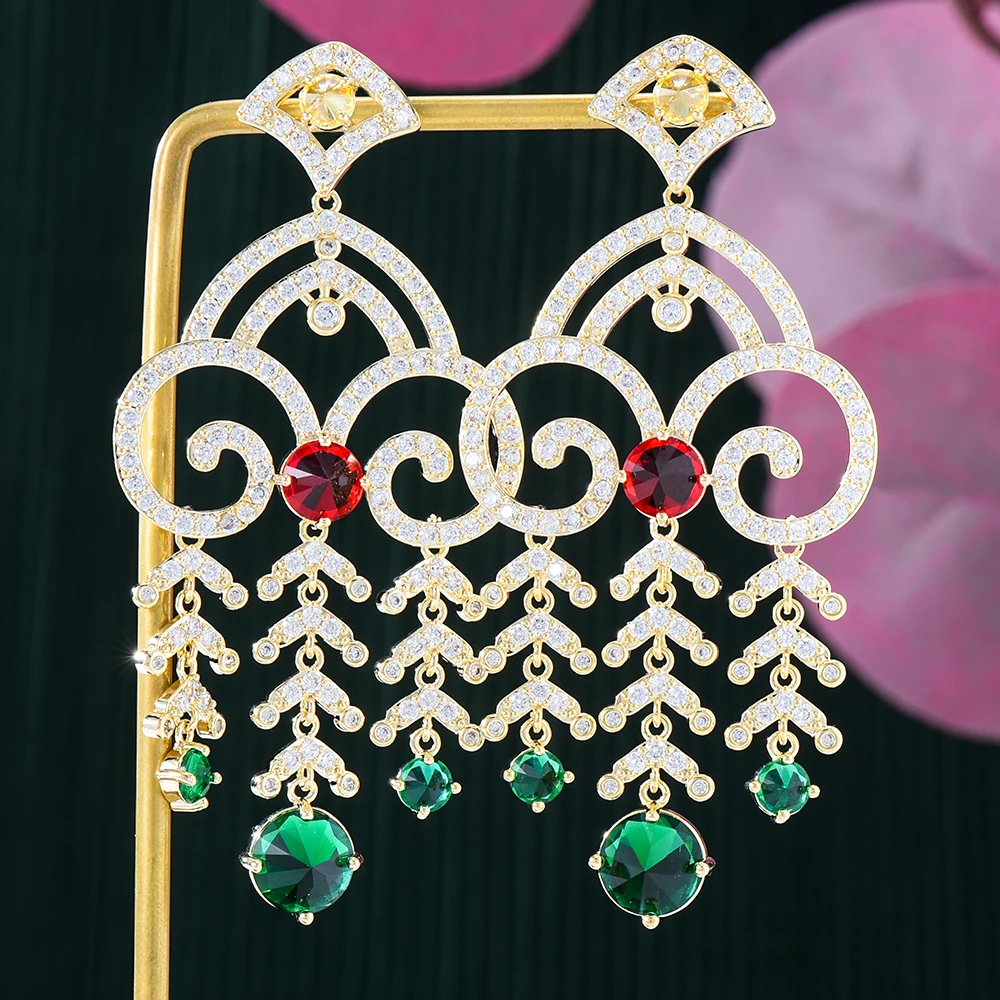 

Soramoore Vintage Charm Gorgeous Full CZ Shiny Pendant Earrings for Women Girl Daily High Quality Noble Lady Bridal Accessories