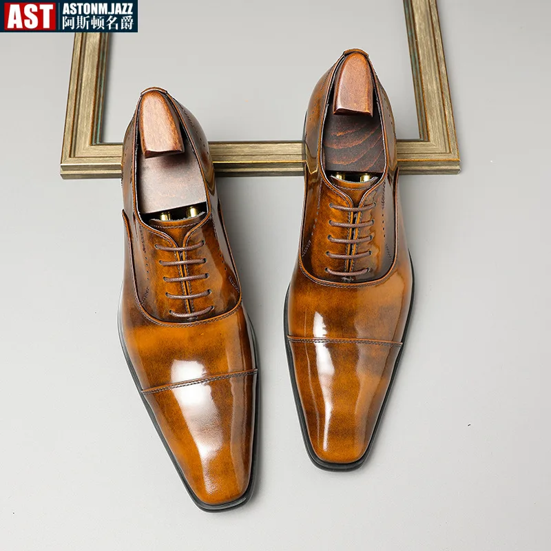 Italian Patent Leather Mens Formal Shoes Luxury Brand Handmade Quality Autumn Designer Fashion New Black Business Work Shoes Man