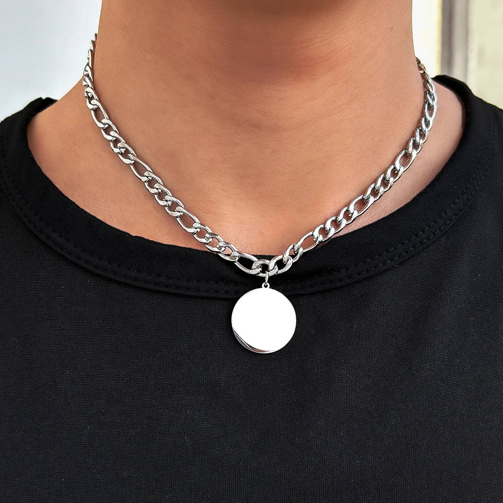 Stainless Steel Necklace Personality Design Double Chain Round Pendant Classic Fashion Necklace For Women Jewelry Fashion Gifts