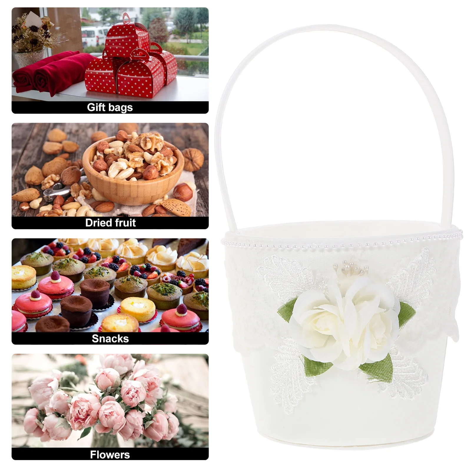 

1 set 1 Set Flower Girl Basket Wedding Ring Pillow Cloth Flower Basket For Wedding Supplies Petal Scattering Baskets Romantic