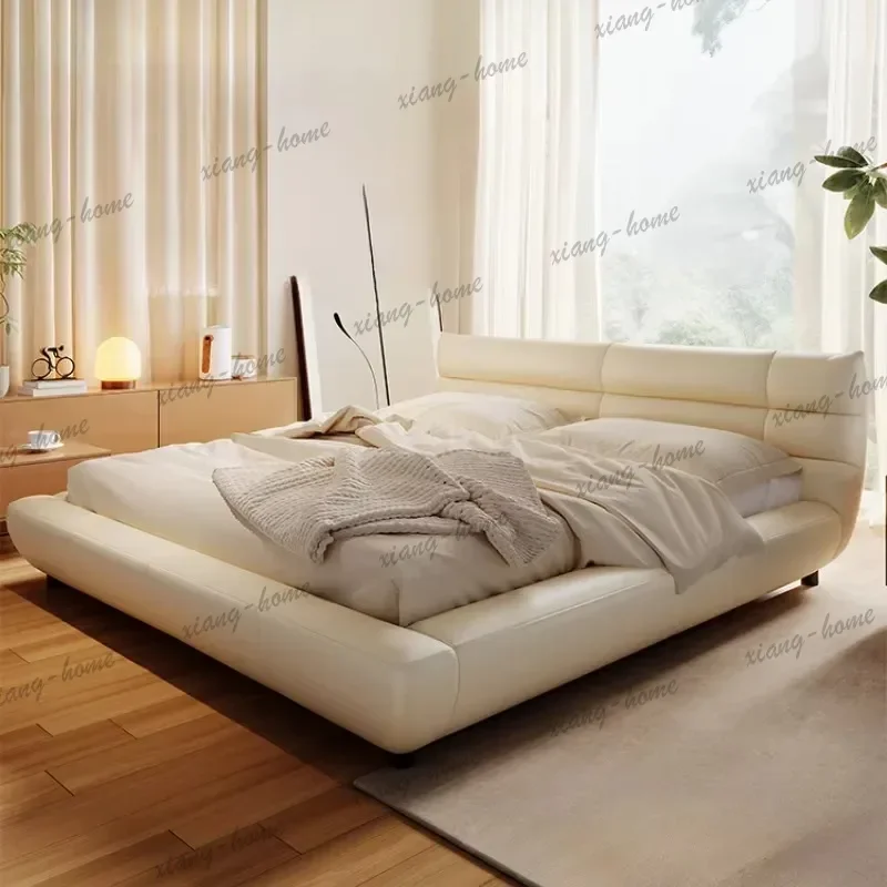 Queen Leather Double Bed Backrest White Italian Big Modern King Beds Bedroom Storage