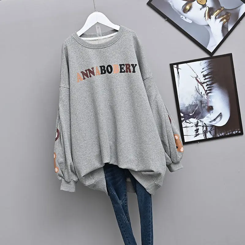 Lettere stampa Patchwork oversize Streetwear Hip Hop donna felpa Casual manica lunga Pullover Top abbigliamento 2023 4XL