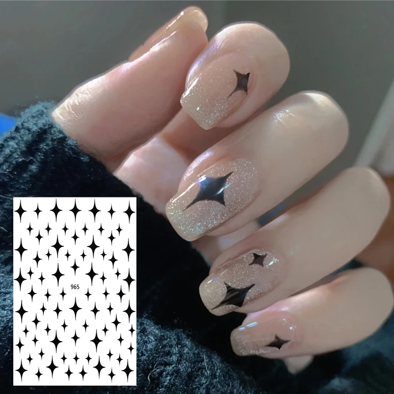 5 szt. Naklejek na paznokcie w kształcie gwiazd, wielokolorowe naklejki samoprzylepne w kształcie czteropunktowej gwiazdy, holograficzne złote, srebrne, czarne, białe ozdoby do paznokci