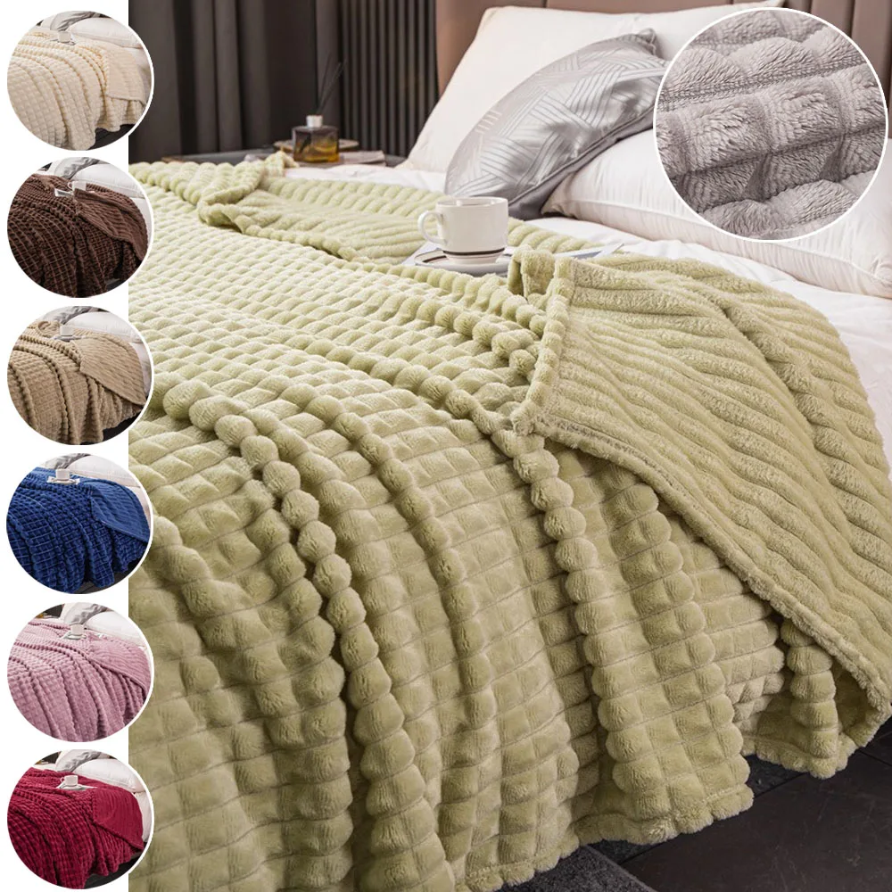 

1PC Checked Velvet Bed Blanket Warm Winter Solid Color Durable Sofa Comfortable Soft Coral Velvet Quilt Machine Washable 무릎담요