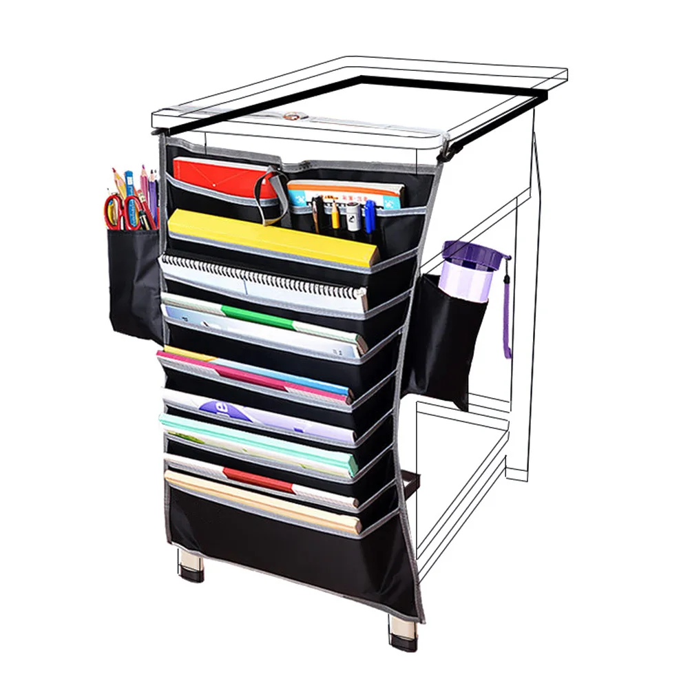 Sac suspendu de bureau, organisateur noir renforcé pour livres, papeterie, bouteille d'eau de grande capacité, conception multicouche pour étudiant