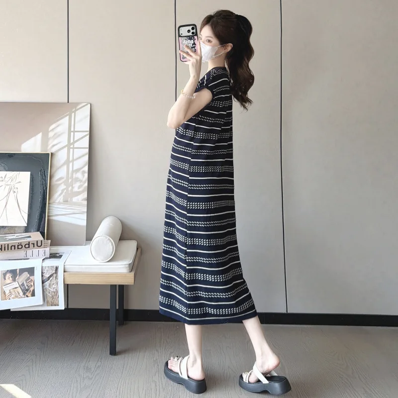 Maternity Dress Summer Minimalist Elegant Temperament Striped Sleeveless Round Neck Dress for Pregnant Women 2026