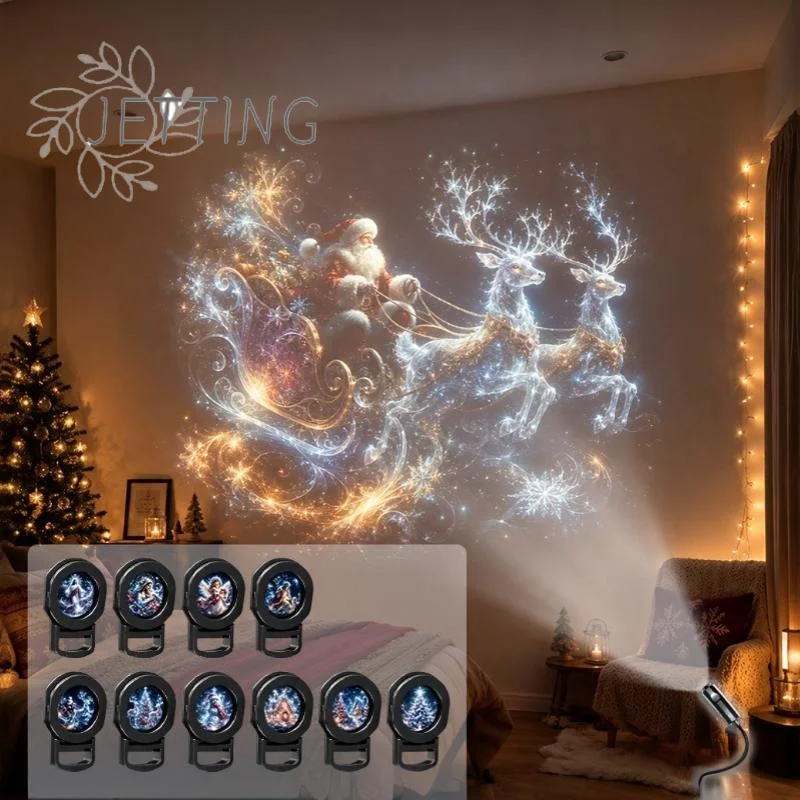 (DP11)Creative Christmas Pattern Theme USB Projection Light 360° Rotating HD Projection Lamp For Bedroom Home Background Decor