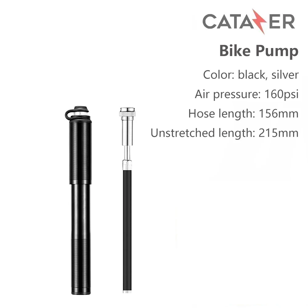 CATAZER Bike Pump 160psi Mini Bicycle Pump Fits AV/FV Best Small Portable Black Sliver Pump for Mountain Road Hybrid BMX Bike