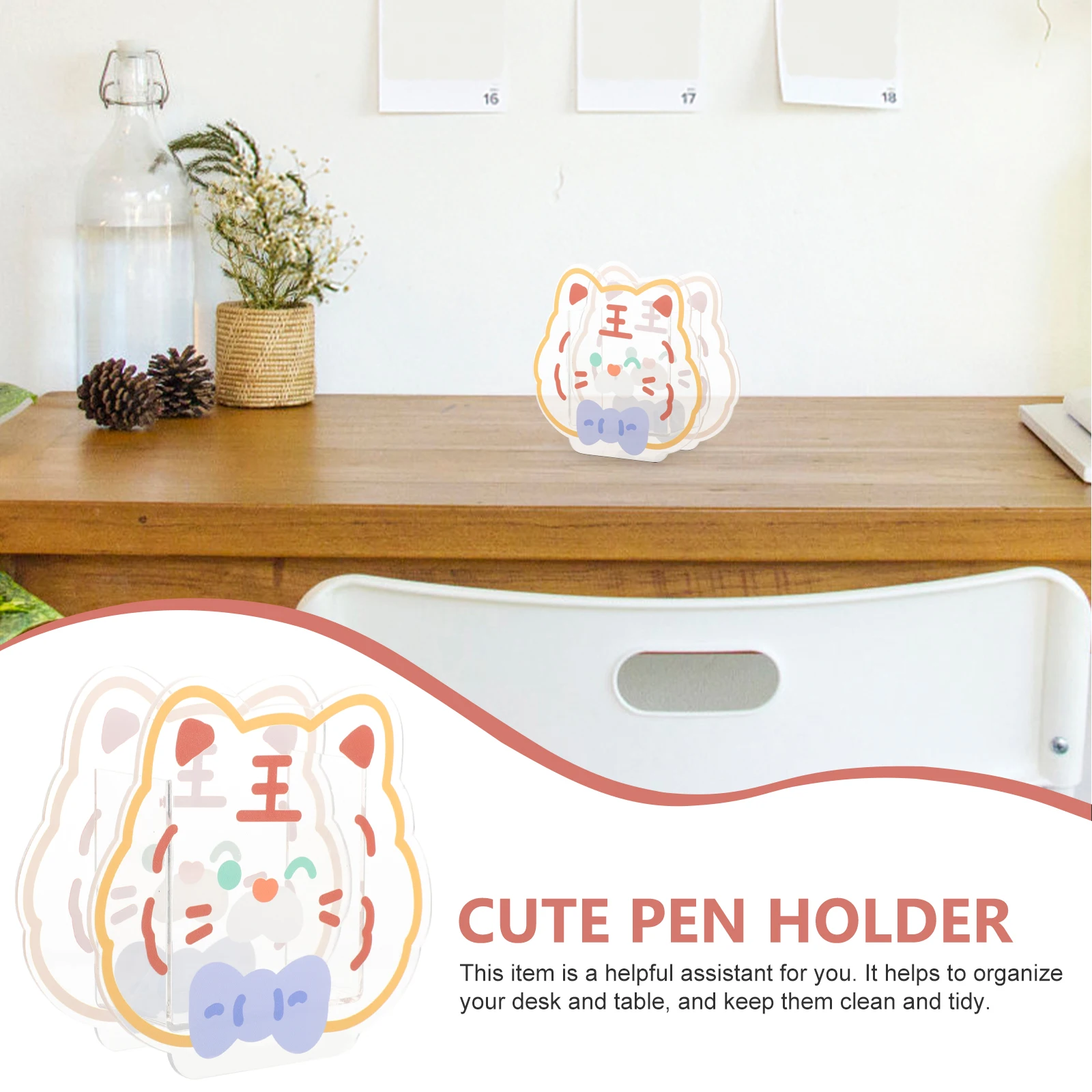 

Makeup Brush Storage Bucket Tiger Shaped Organizer Acrylic Material Large Capacity Pen Holder Vase Desktop Decor Safe Durable