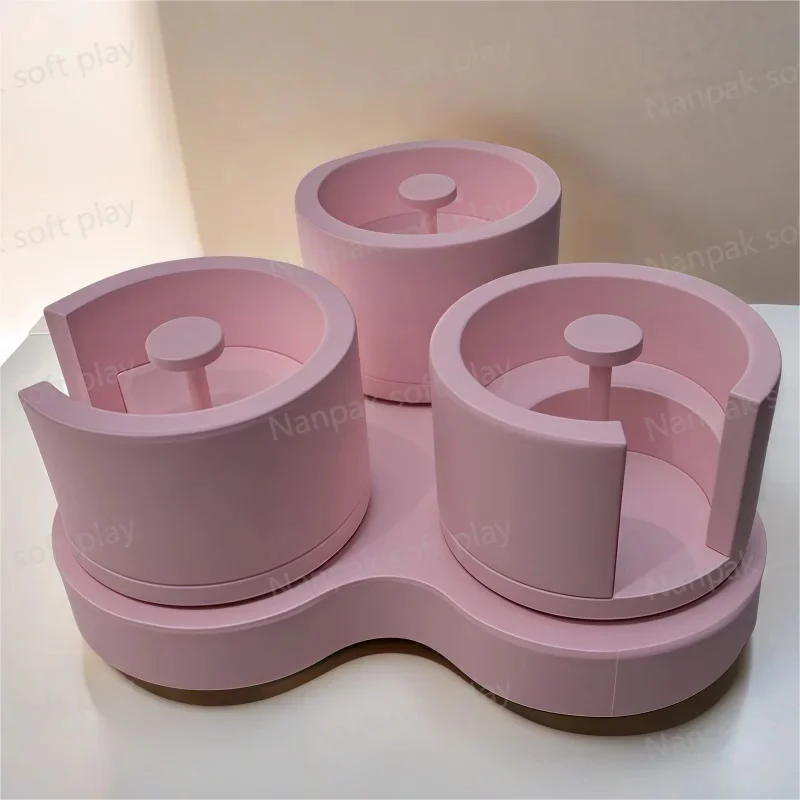 Cute White Beige Pink Indoor Carousel Equipment for Kids Parties Event Three-Seats Electric Soft Play Merry-Go-Round for Hire