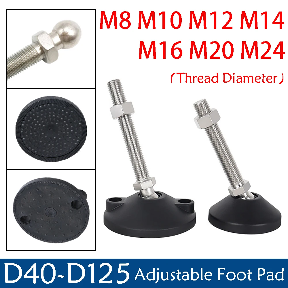 1-4Pcs M8-M24 Nylon Adjustable Lathe Leg Thread Type Levelling Feet Swivel Base Articulating Legs Furnitur Leg D40-D125