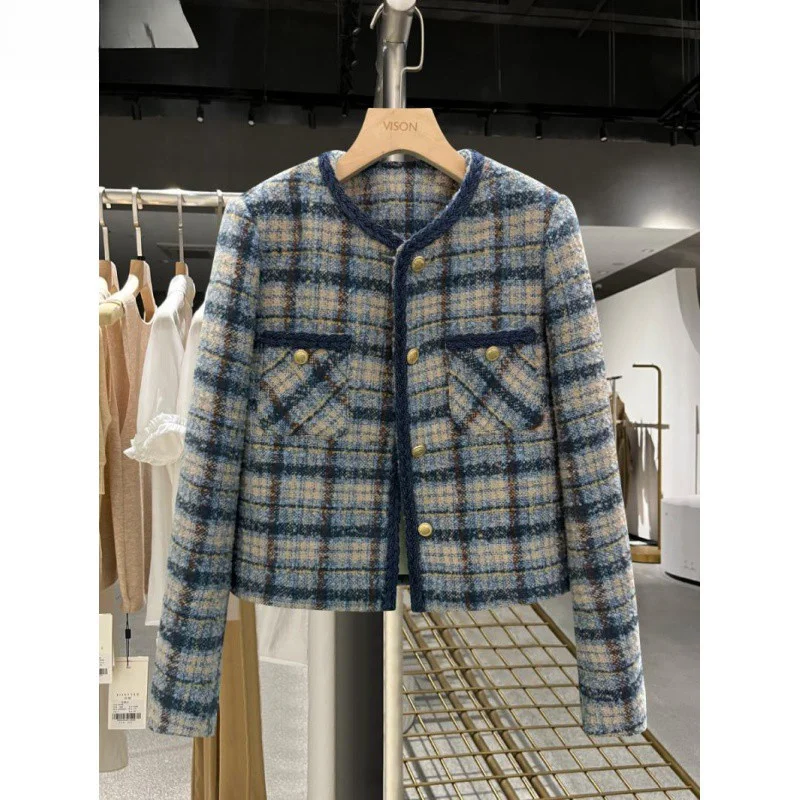 

T1Q Blue Fragrant Short Coat For Women, Small And Tall 2023 Autumn/Winter New British Style, Thickened With Cotton Clip