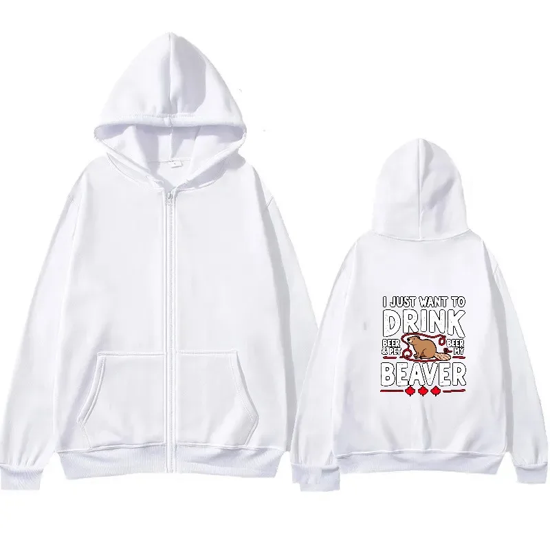 سترة رجالي بقلنسوة باللون الأسود أريد فقط شرب البيرة والحيوانات الأليفة سمور مطبوعة مضحكة ملابس الشارع الشهير مع قلنسوة للارتداء اليومي